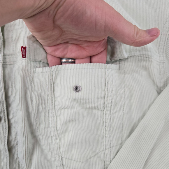 Levi’s Baby Baggy Crop Corduroy Sherpa Trucker Jacket Meadow Mist Green Size 2X - Picture 3 of 16